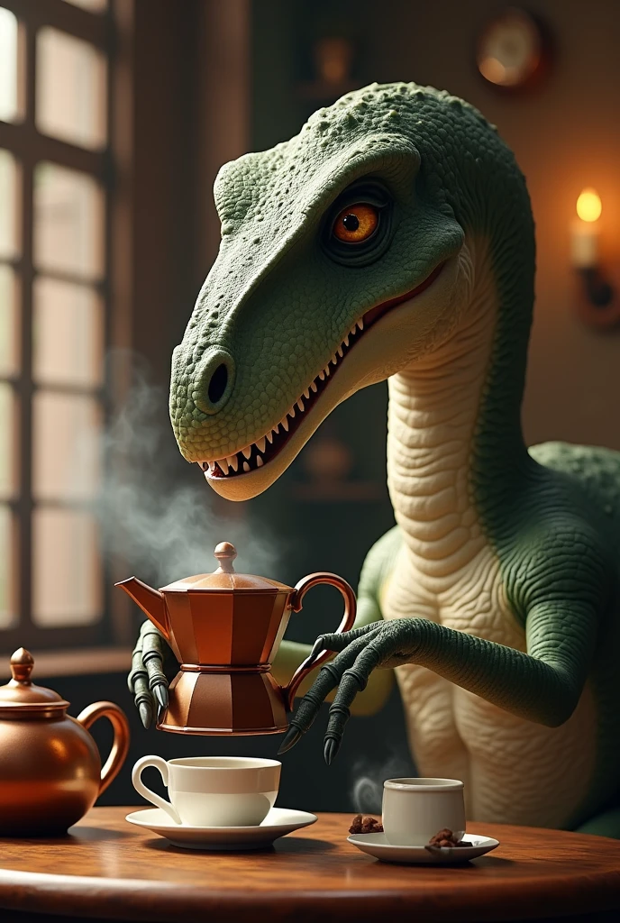 dinosaur、クラシカルなcafeで優雅にコーヒー淹れるdinosaur
