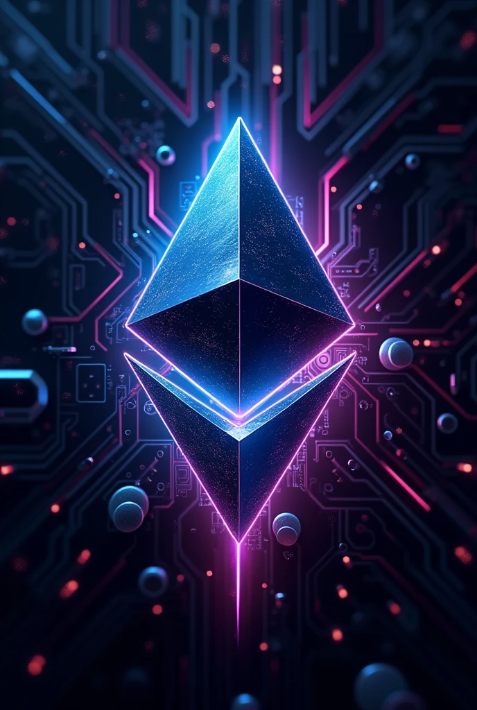 Create a logo for ethereum using a rare front and different animations using robots and motherboards in the background should have a transparent background ethereum logo neon light feel