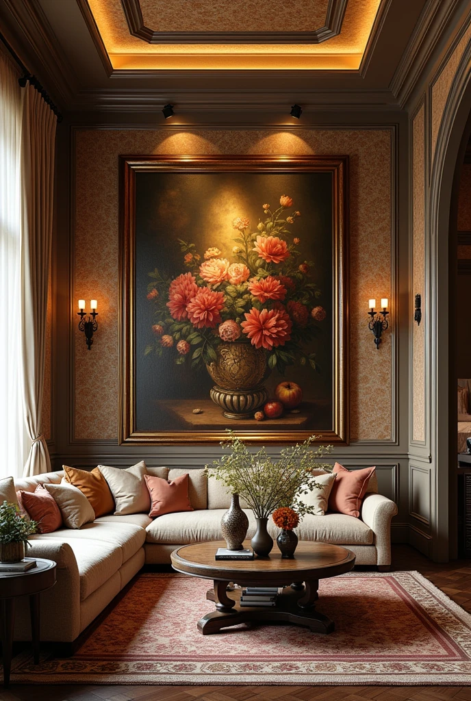 Beautiful living room and wall paper design with beautiful painting art size 25x25 inches
