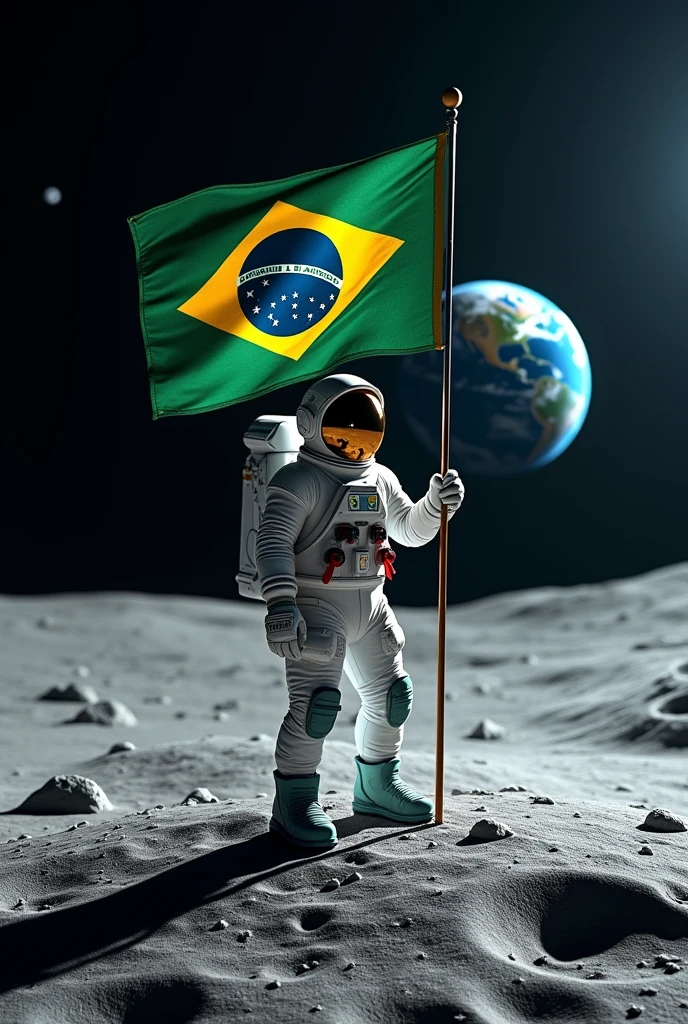 create an image of an astronaut on the moon with the brazilian flag