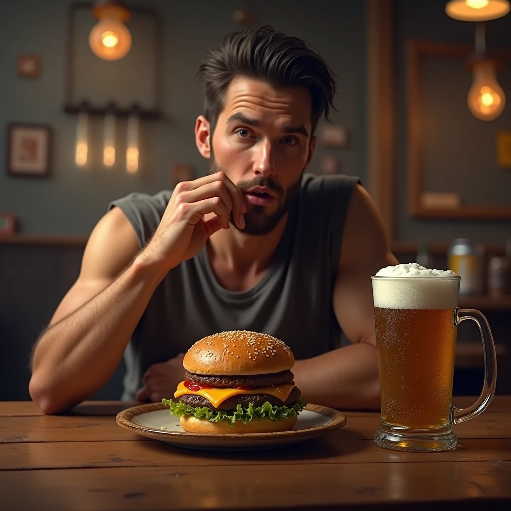 Jake sully eating hamburger and drinking beer