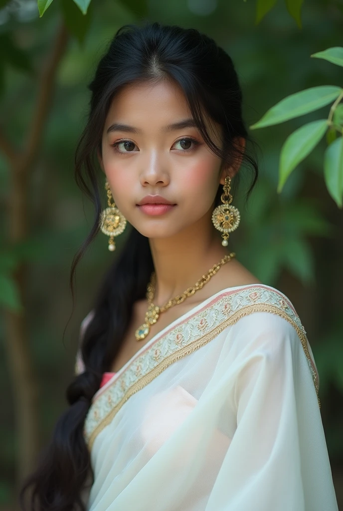 beautiful Nepali girl wearing white saree