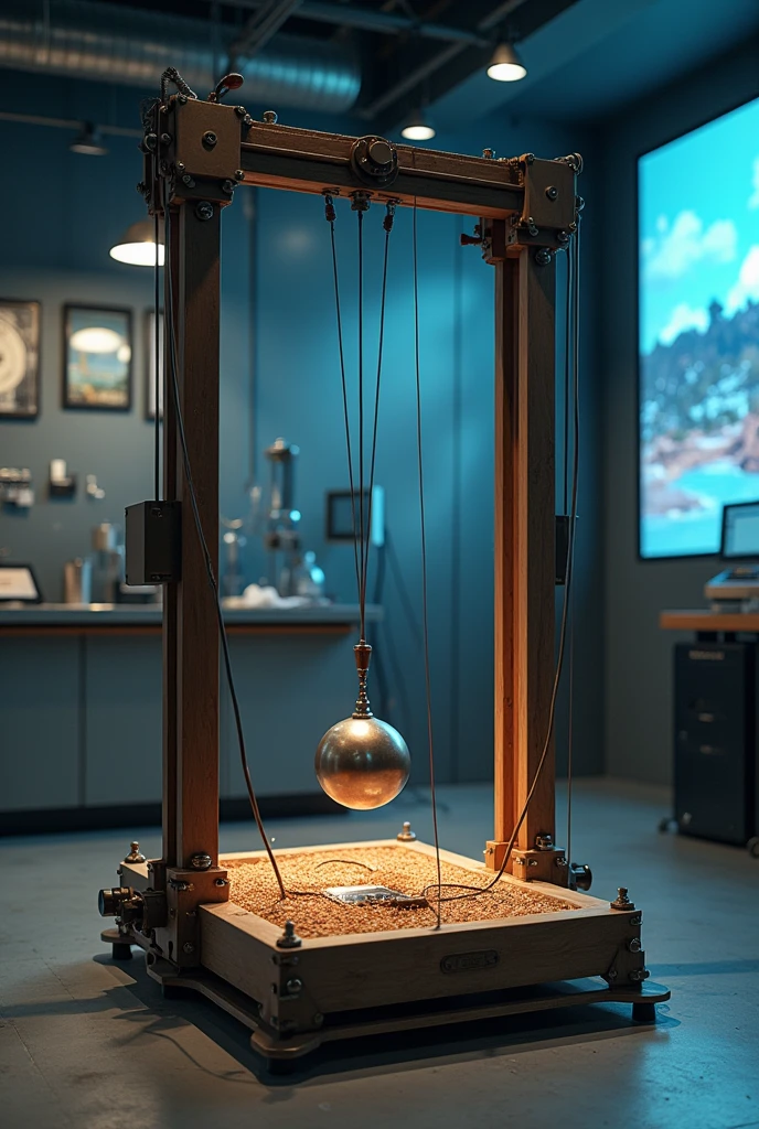 A seismic pendulum used to measure earthquakes, showing how its motion is affected by ground vibrations.