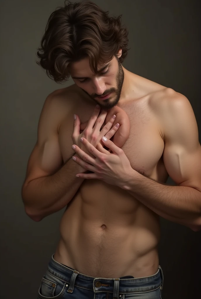 His big naked cock is in his hand and he is rubbing it