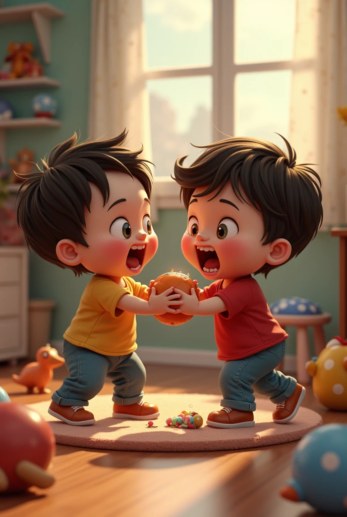 Two children fighting over a toy