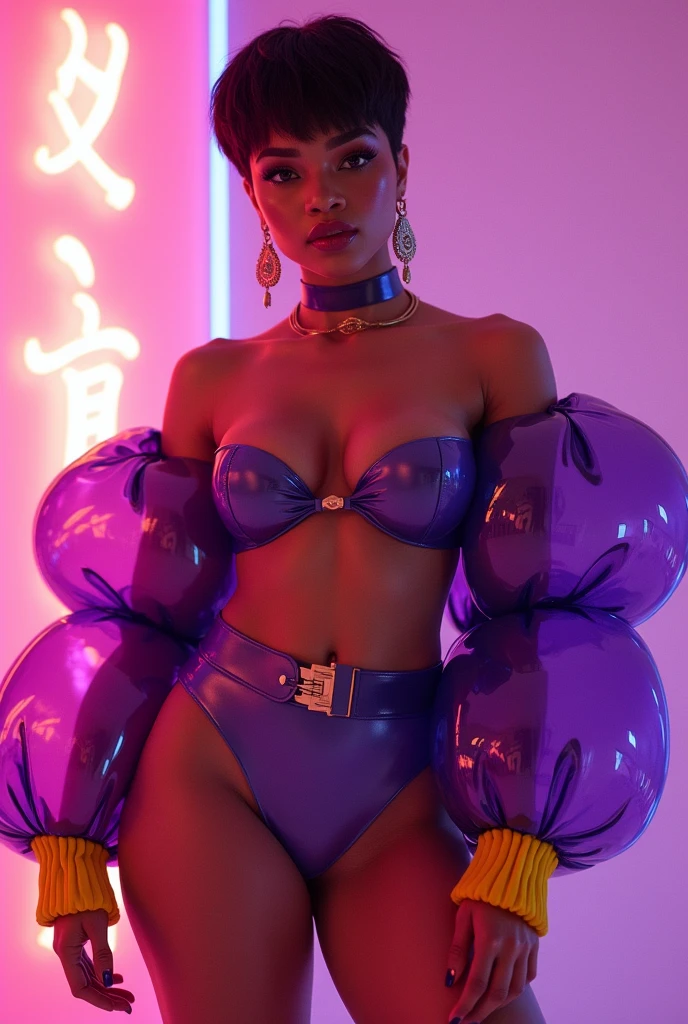 objective: (), neon orange, HyperAss Women, Milf, small , Big Ass, Sexy, Hot, short hair, very short (rococo) hair, Short clothes. with lots of bio-translucent violet and yellow inflatable parts and and puffy sleeves, Dua Lipa as Megan thee Stallion as Vixen (from dc comics), A (bottom-heavy, superior) body part, #HyperAss #BottomHeavy #WideHips #HugeAss, (sharp focus:2), big widespread hips, trending on DynastySeries. AfroWestern skin asian_realistic