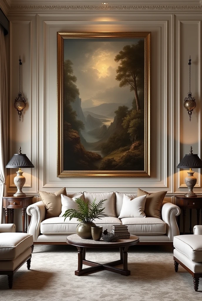 Beautiful classic design living room and wall paper design with beautiful painting art size 25x25 inches full size image