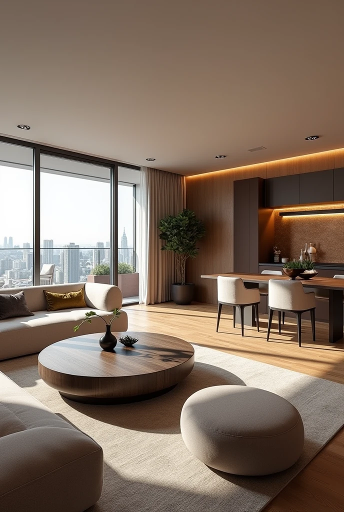 Interior desing , modern living room in 150 m2 apartment , ultra realisitic , 4K , High-resolution rendering