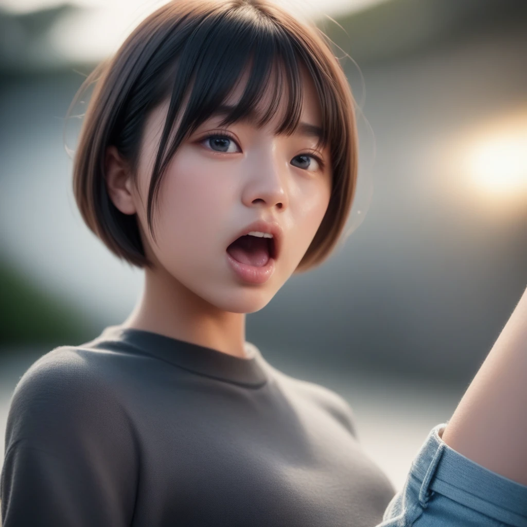 score_9, score_8_up, score_7_up,(Best quality:1.0),(masterpiece:1.0),photorealism, realistic, photorealistic, Beautiful Adolescent, break, ,1girl, tomboy, ****, cute face,  short hair, bob cut, (black hair:1.1), (black eyes) ,(japanese:1.2),(small breasts:1.1), beautiful Detailed (well-shaped) breasts,slender, shorts, open mouth, yawn, penis, felatio, mouth sex, cum, (Detailed Lighting), (Detailed background), outdoors, BREAK ,,super detailed skin,shiny skin,very high resolution, very aesthetic, Best sexual lighting powered by famous artist, 8k, 16k, sexual photo, photoshop_(medium),best photo 8k konachan wallpaper,,UHD Picture,uncensored,