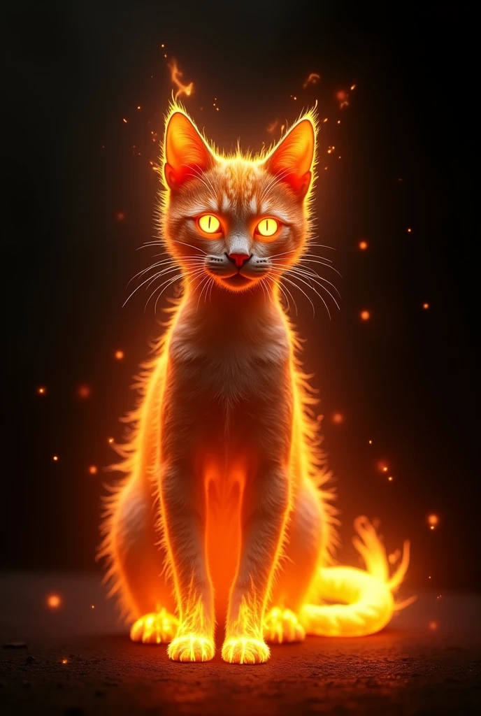 A [Cat] with [fire] skin isolated on black background 