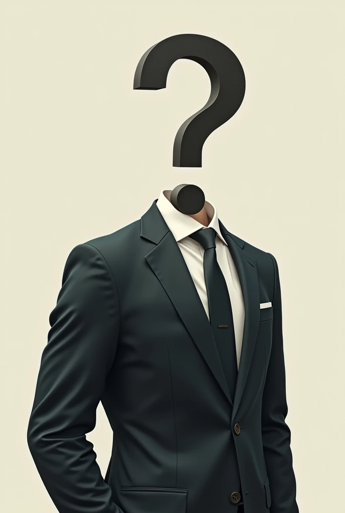 Create a drawing of a man in a suit with a question mark for a head