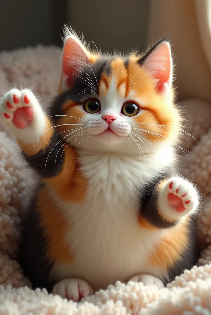 Fat calico cat beckoning