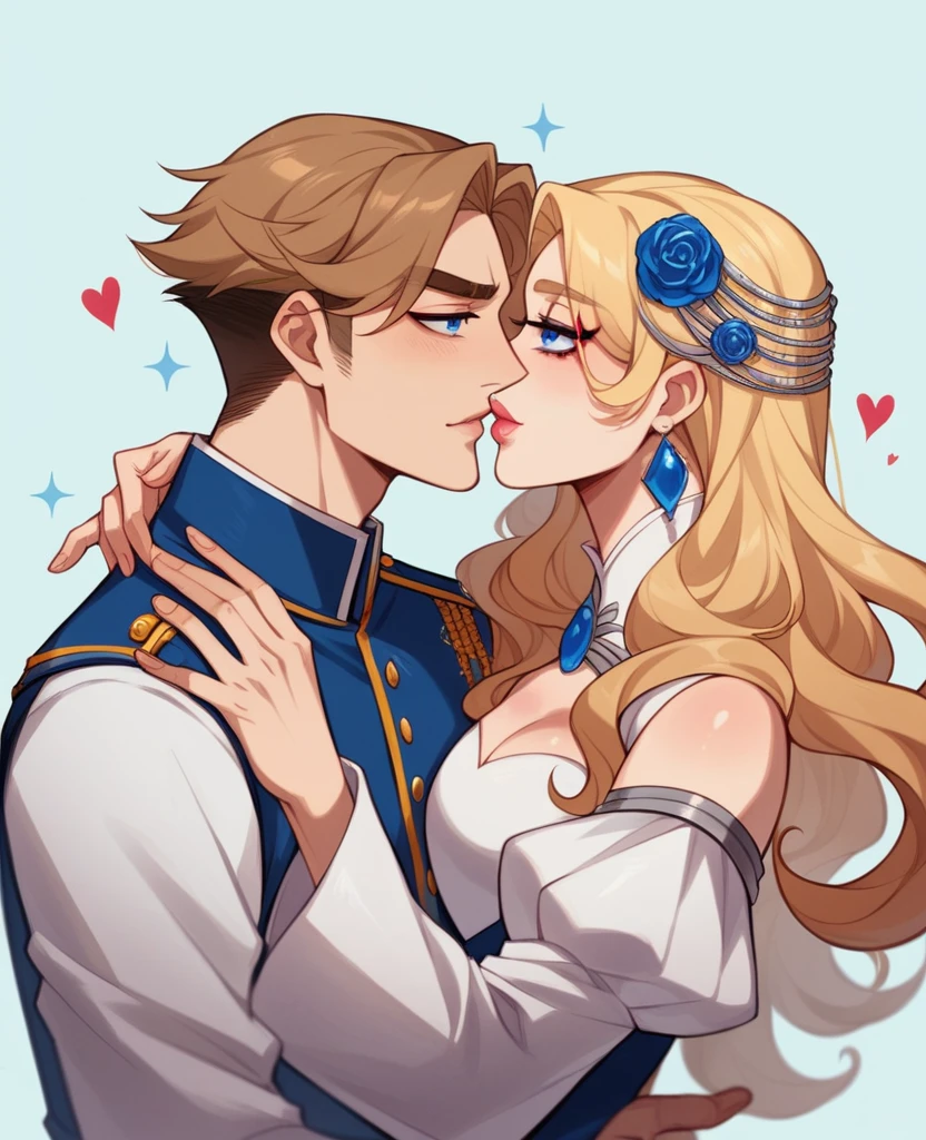 Manhwa anime photo of dancing couple of Heaven kingdom backround vintage photo couple between Fictional man as Black American man as singer Prince with have oval shaped face , full lips , hazel brown angelic eyes and is wearing long dyed platium blonde woodly hair and White  uniform as France Sun king Louis XVI era uniform and is dancing couple of titanic ship with White European Estonian young adult 2 and 167 cm girl kärt with wearing dyed dull blonde very long thick hair , have arched brown natural eyebrows , have square shaped face , have low cheekbones , have oily skin , have narrow upper lips , have lighted earth blue eyes and is wearing mermaid makeup with blue smokey eyeshadow and pink lipgloss in lips and is wearing white 18 century princess dress