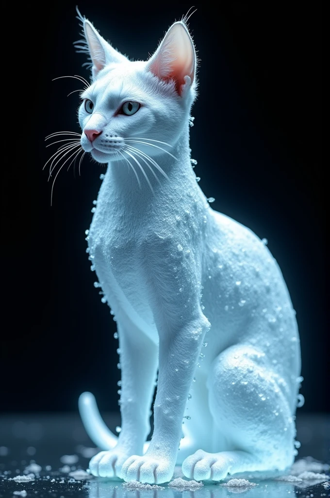 A [Cat] with [ice] skin isolated on black background