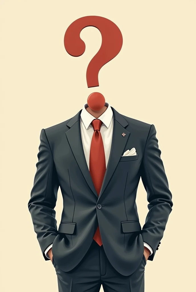 Create a drawing with a man in a suit with a question mark in place of his head, make it appear cuter than that. 