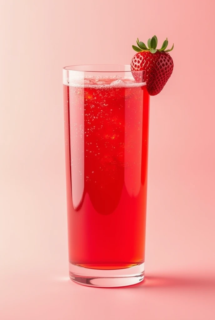 Image of glass of strawberry juice with letters below that say FRUIT DRINK