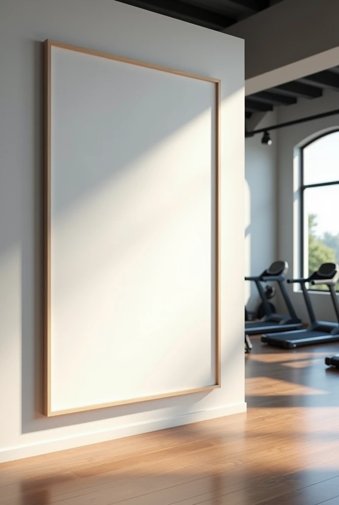 White poster mockup on a gym wall
