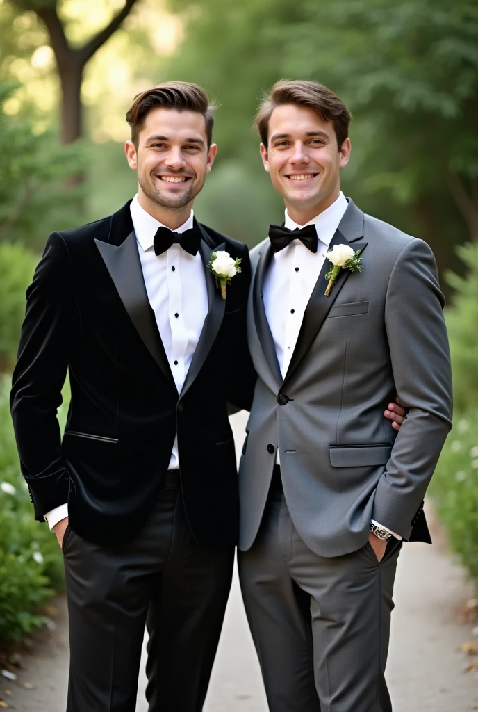 Two young men in wedding suits