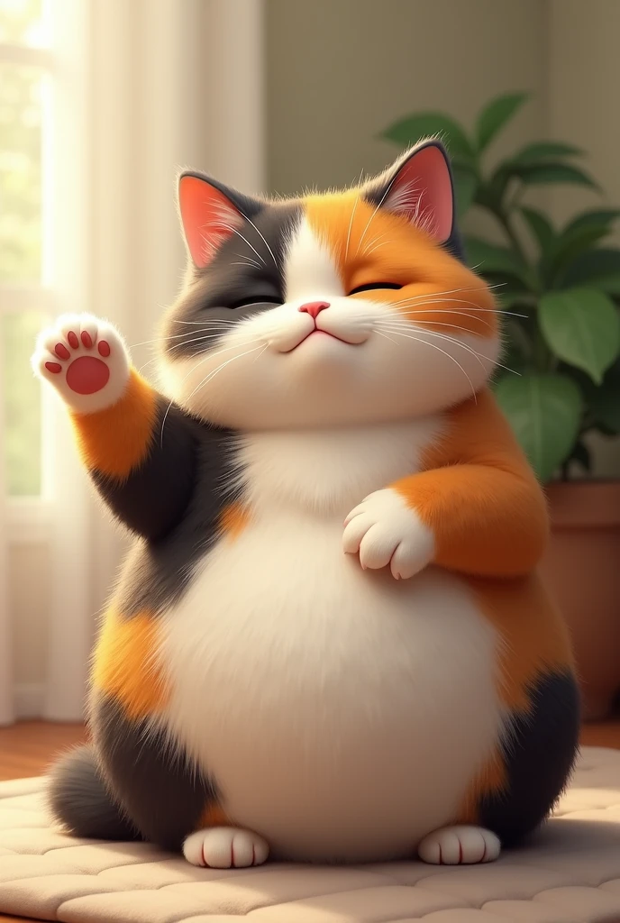 The fat calico cat beckoning is so cute　Soothing