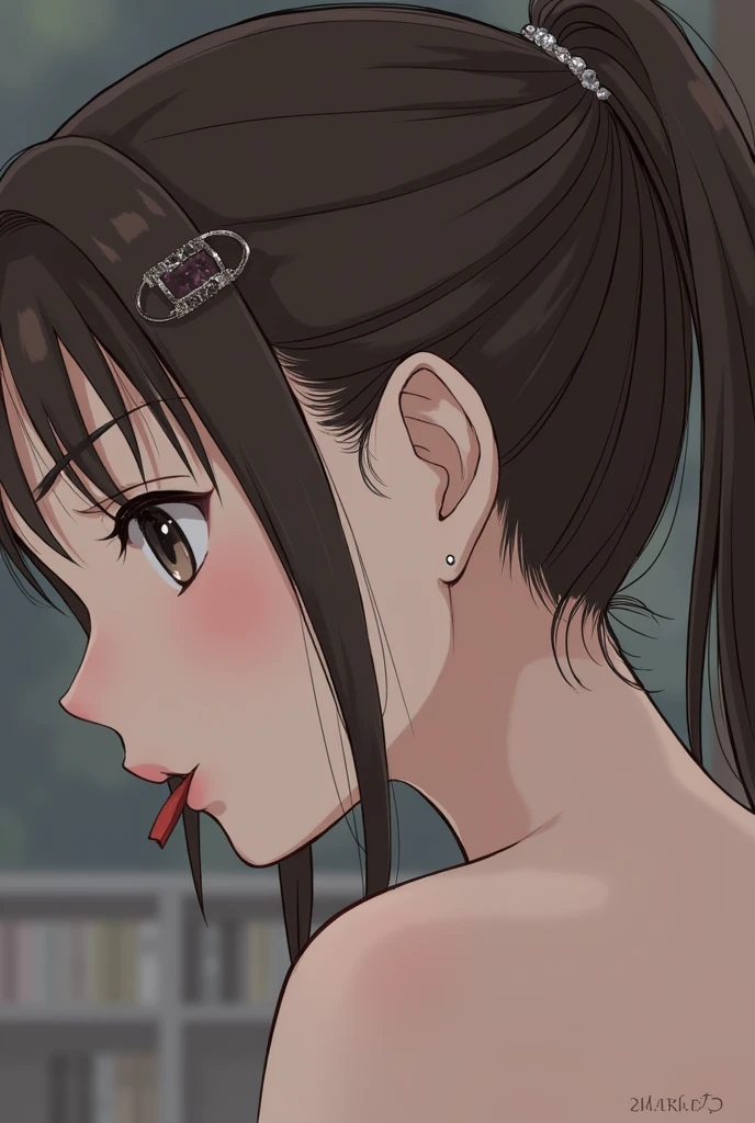 ponytail, ponytail, High resolution, Biting one&#39;s lip, Barrette, 