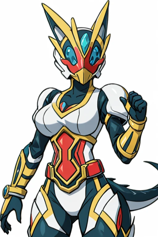 Furry female velociraptor dinosaur alola pokemon sun and moon kamen rider warframe style 
