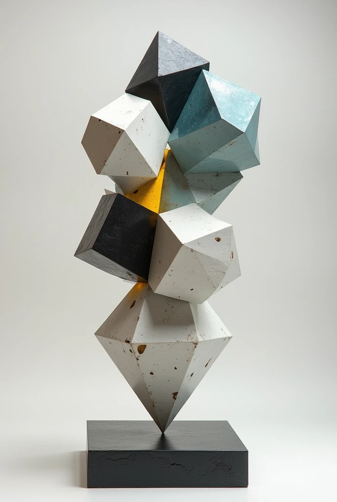 colors: white, black and grayscale and primary colors: yellow, CYAN and MAGENTA.
Presentation height: 25 cms., That is, it protrudes 25 cm from the base..
Restrictions: Platonic solids will be used as the basis for the composition of the work, whether intercepting, fragmenting, breaking down or perforating to create a sculptural element that represents THE FOUR ELEMENTS: air, Water, EARTH and FIRE.