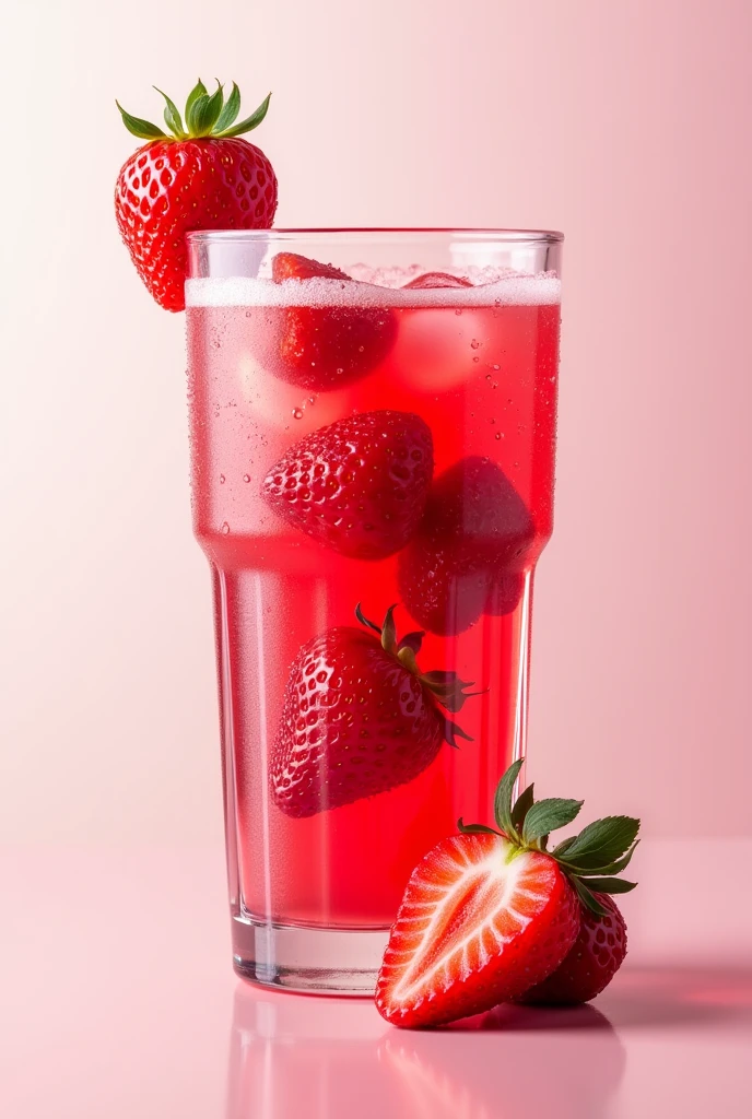 Image of a logotype of a glass of strawberry juice with letters below that say FRUIT DRINK