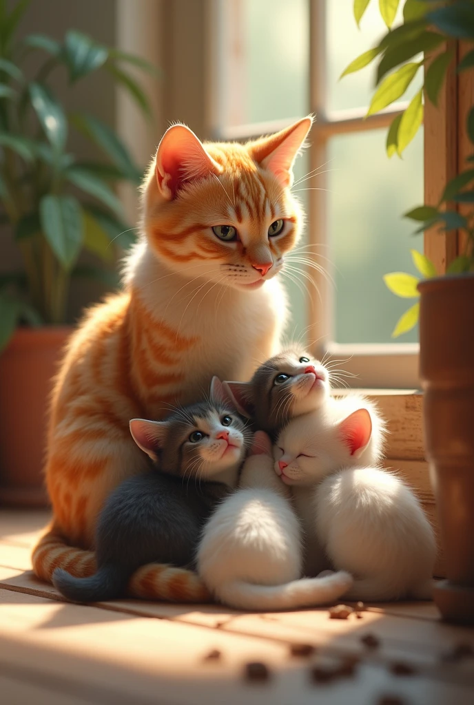A cat with her kittens