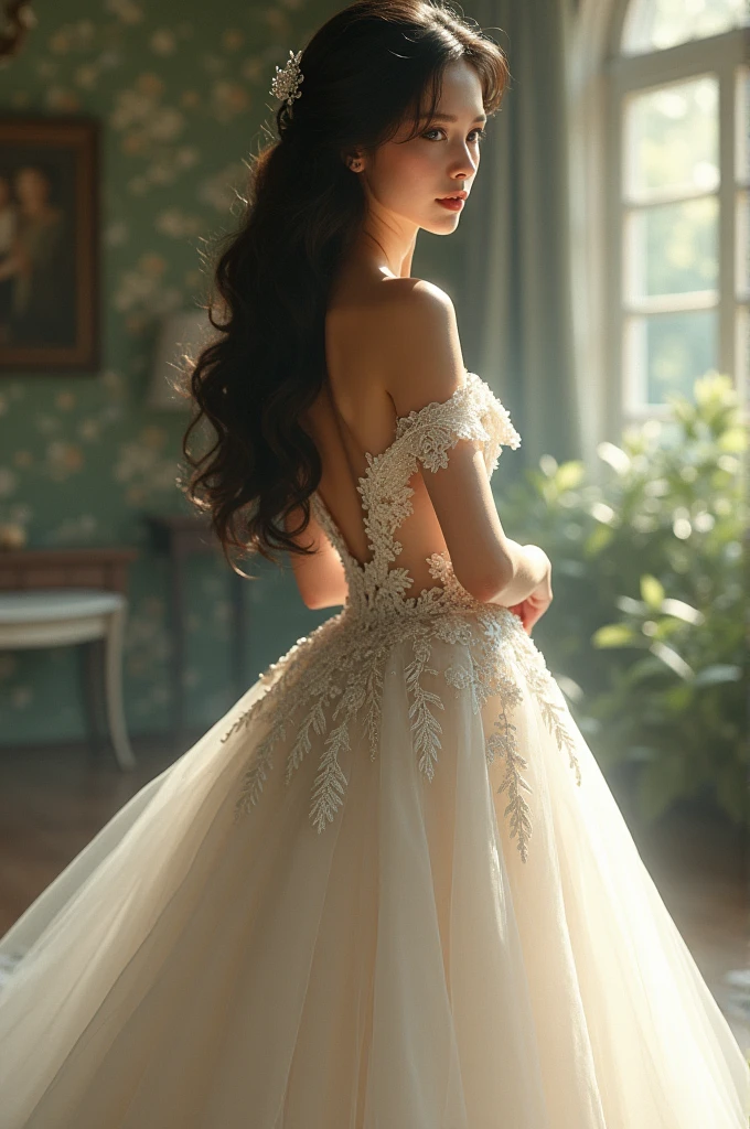 Beautiful and sexy girl in wedding dress