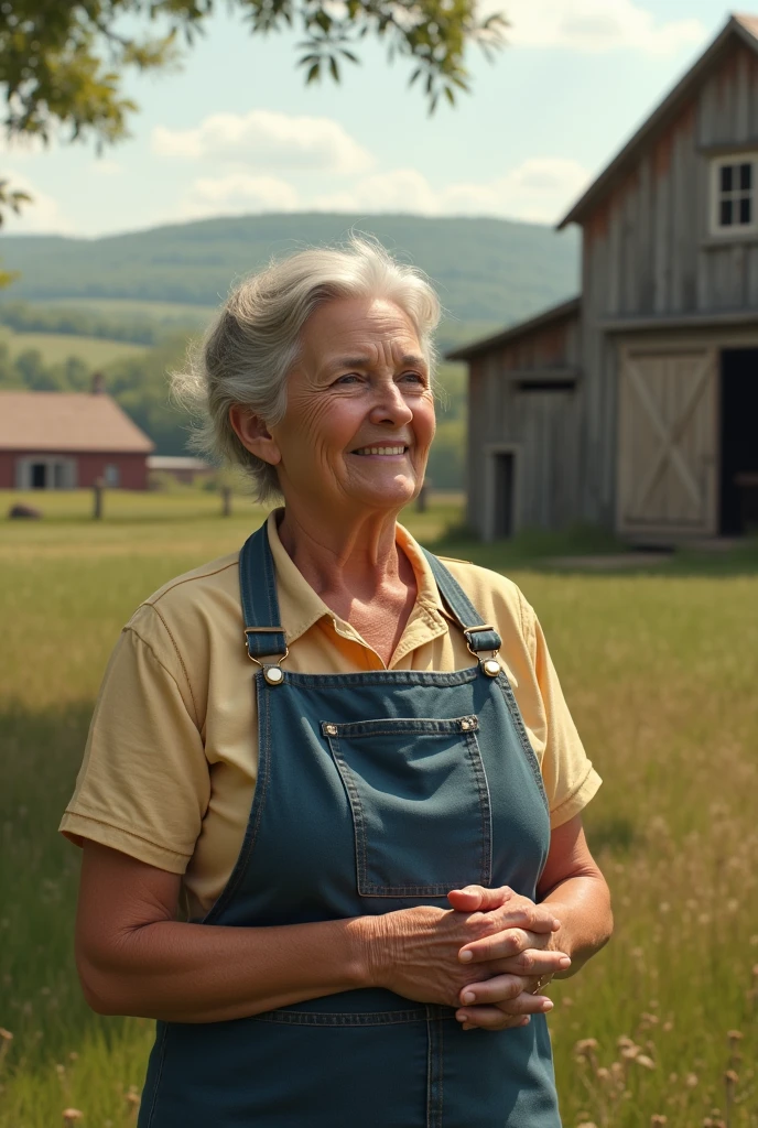 A housewife is being interviewed in rural America.