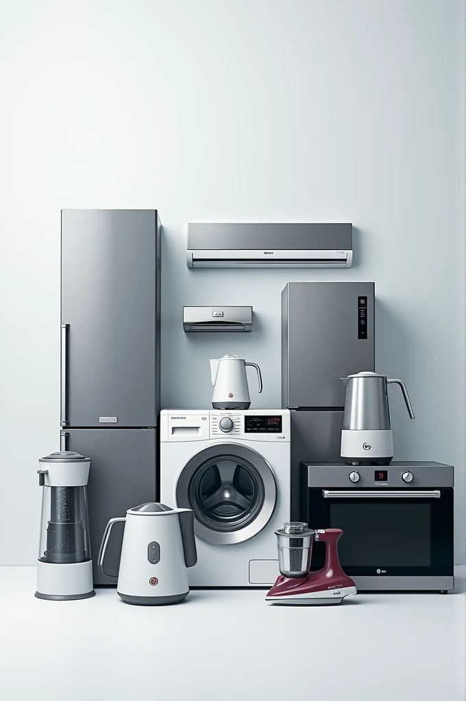 I want to build a pamphlet for my electronic shop offers . Following are the pictures I need for it as a grouped one and all should be of Indian company.
Singledoor refrigerator , semi automatic washing machine , LED , oven , Ac , iron , juicer mixer grinder , induction kettle
I just want a single grouped picture of all the items mentioned above with basic model of LG and Samsung and without their description