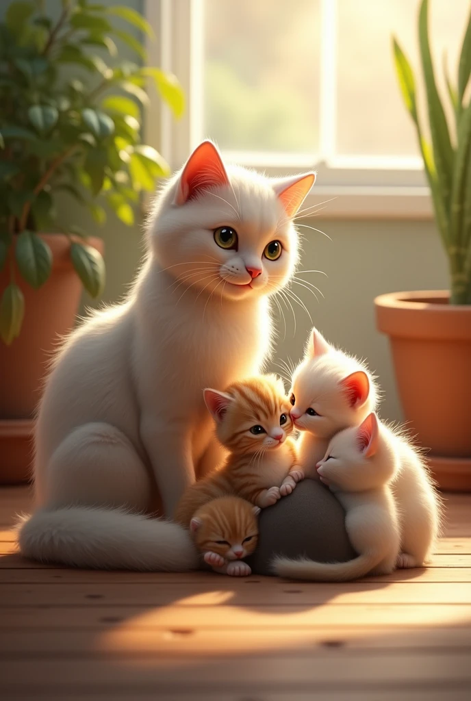 A cat with her kittens