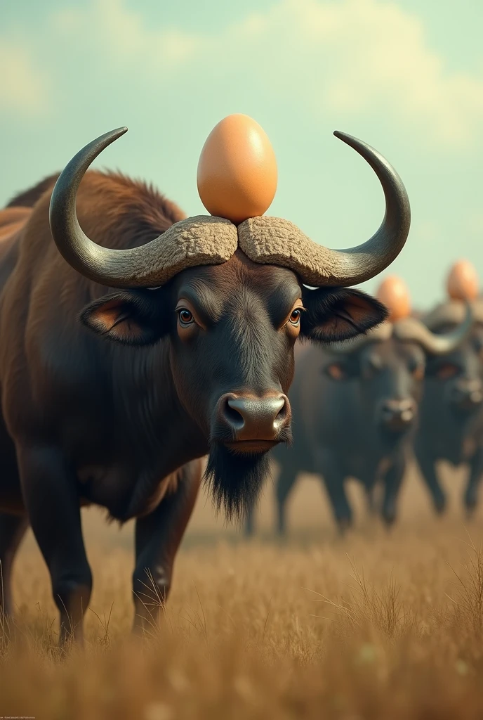 Eggs on the tip of buffalo horns
