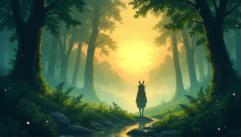 eventide, studio ghibli type, lost woods landscape