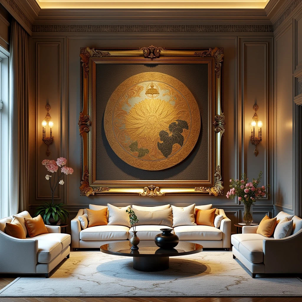 Beautiful full size living room, and wall paper design with beautiful painting art square size 24 inch x 24 inch