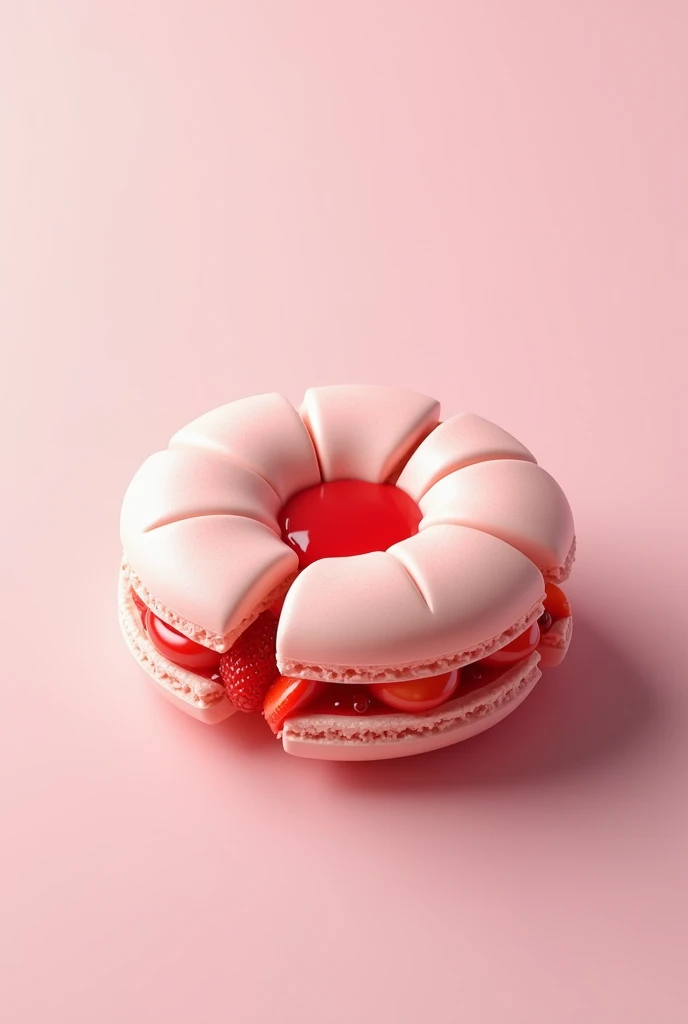 Flower shaped macaron with cream and strawberry filling