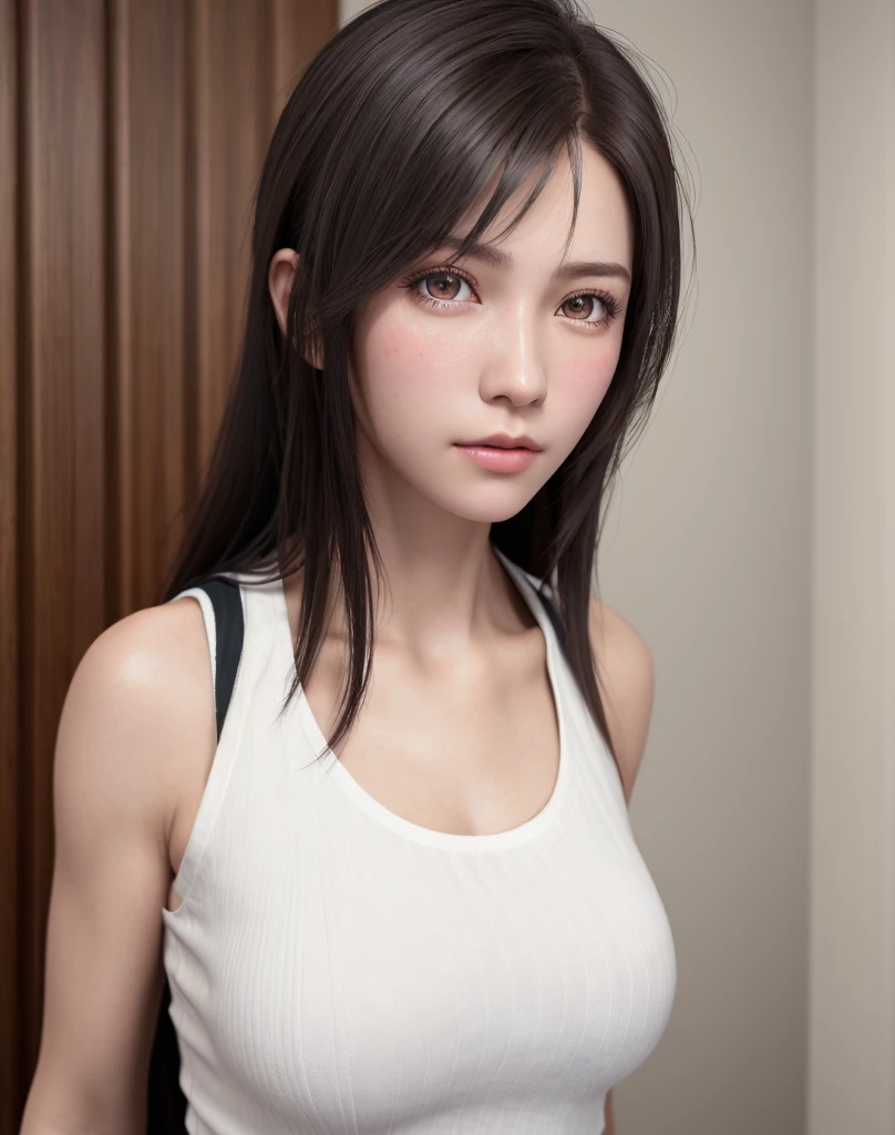 high quality picture, masutepiece, detailed hair texture, Detailed skin texture, Detailed Cloth Texture, 8K, Add fabric details, ultra detailed skin texture, ultra detailed photographic, Skin pores, Portrait of a girl, wearing tank top,