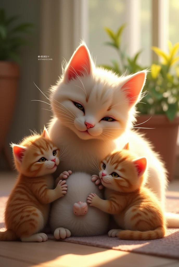 A cat with her kittens