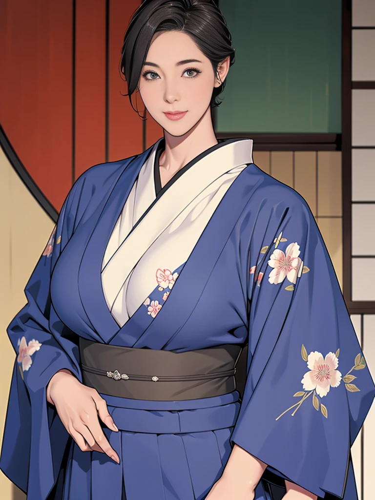 Double,Photorealism,detailed,masterpiece,Mature,Gentle short hair suit men、Big breasts kimono Japanese hairstyle women,Smile,Standing,