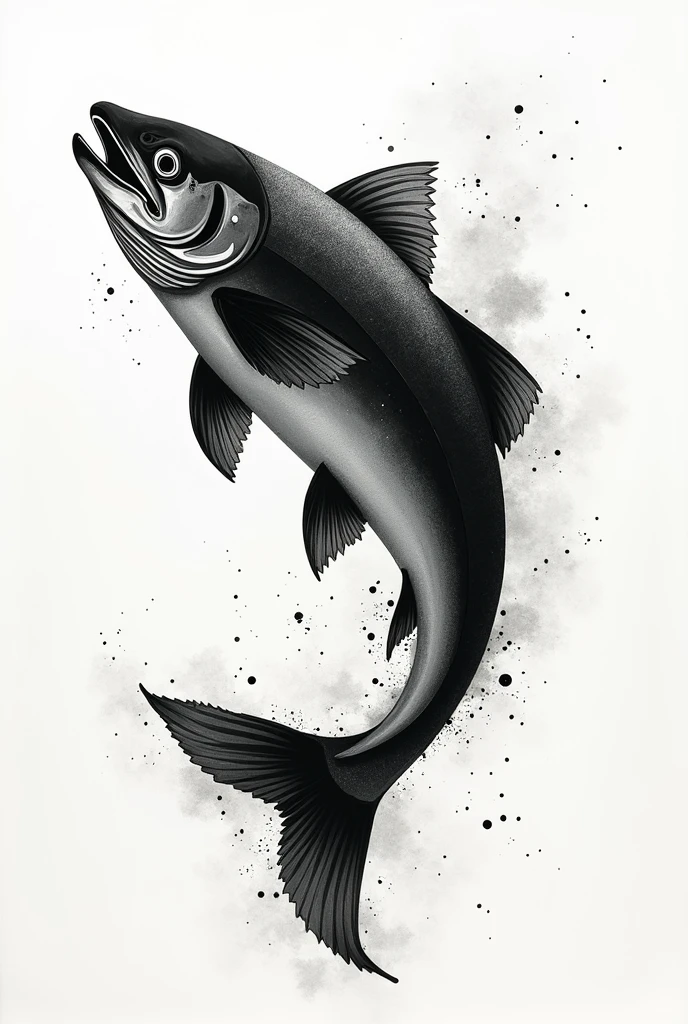 modern salmon painting made in black and white ink 8k