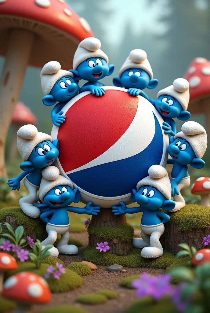 Pepsi logo with the Smurfs