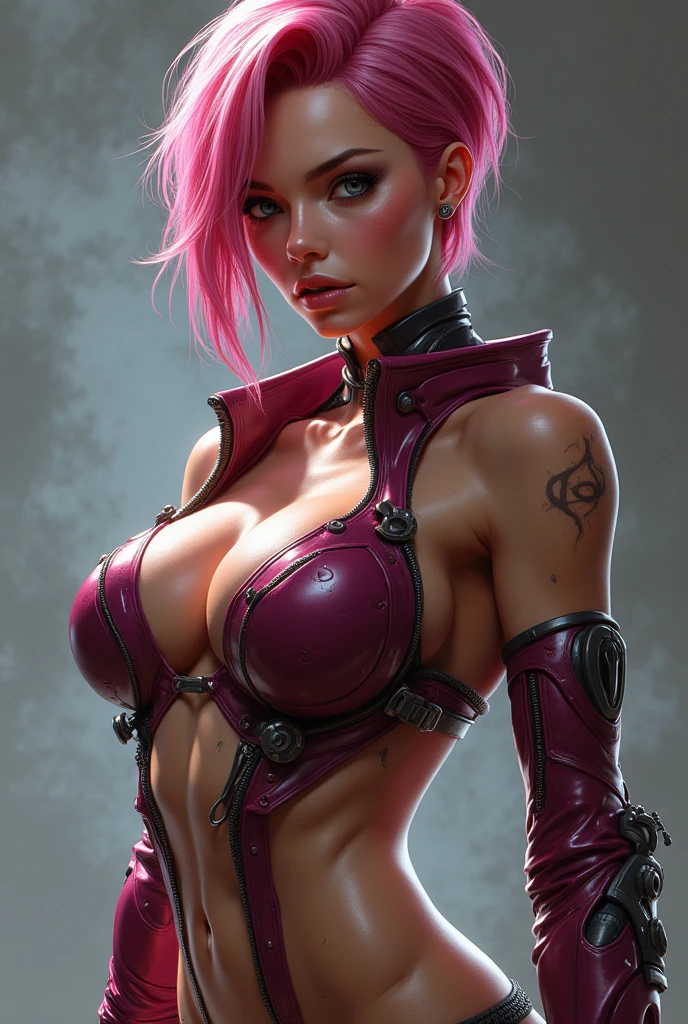 (ultra real), (figure), (High resolution), (8K), (very detailed), (Best figure), (detailed and beautiful eyes), (highest quality), (Super detailed), (masterpiece), (wallpaper), (detailed face), Generate a highly realistic image of Kerrigan, Queen of blades, NSFW, pink hair, short hair, huge breasts, heavy breasts, saggy breasts, pose on all 4,doggy, prominent collarbones, skinny arms, flat stomach, visible hip bones, capturing every detail with stunning clarity, ((perfect anatomy:1.2,realistic:1.3,RAW Photography:1.3,masterpiece、highest quality、Ultra - High resolution、High resolution、Highly detailed CG、8K)), The outfit should be alluring ,overly revealing, unzipped:1.2, ((costume is unzipped )), narrow waist, wide hips , slender body, thigh gap, skinny, (oily skin,gleaming skin,pale skin,sweat:1.2), view from the side, zerg background,