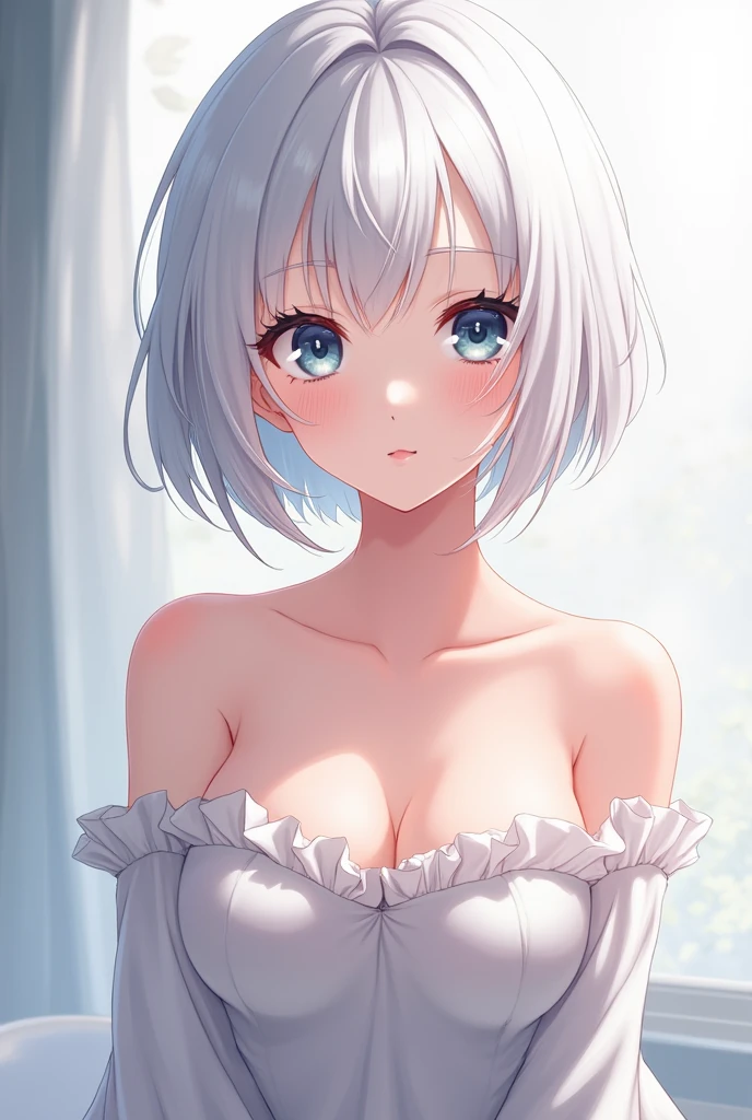 Anime short hair white skin no hair smooth pussy small breasts short hair pour cum on body use finger to fuck pussy Naked