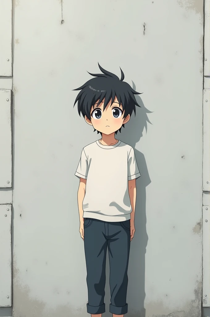 Anime  photo a boy is standing and background is a gray wall
