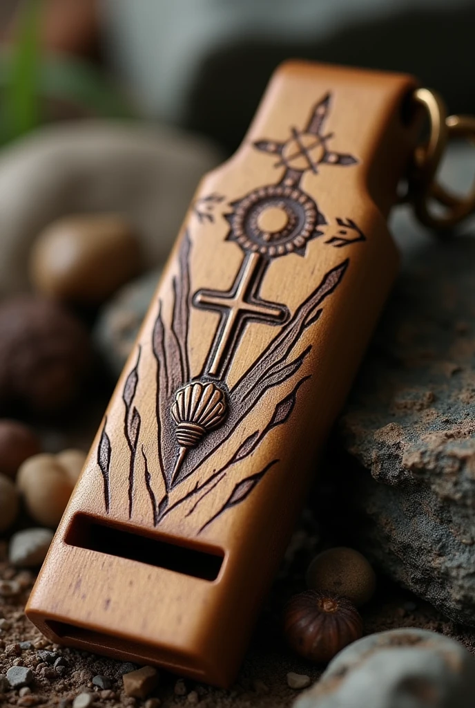 Galician whistle with conha de Santiago and Franciscan cross engraved