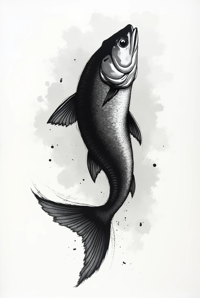 modern salmon painting made in black and white ink 8k
