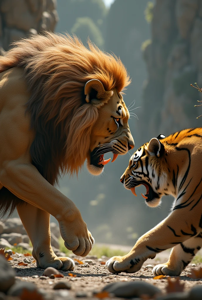 One lion vs tiger fight