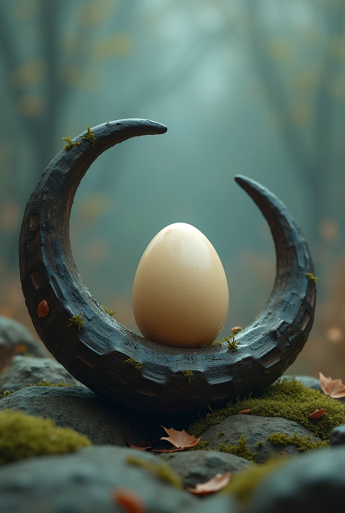 There is an egg at the end of the buffalo horn on the left