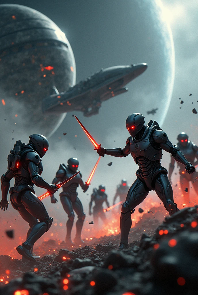 Dramatique bataille cyber humainin armor and Sword fight the robot army rebel red eye
In Space
4k