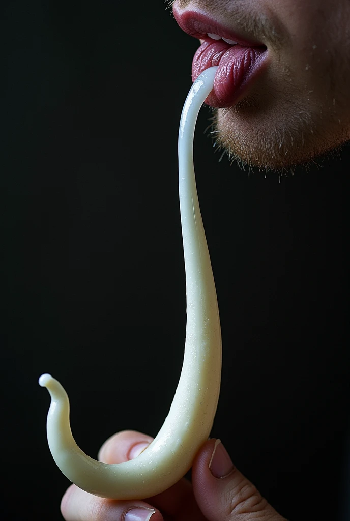 long and big penis that ejaculates a lot of sperm and the penis is licked with a horny face